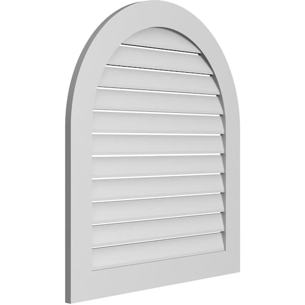 Round Top Surface Mount PVC Gable Vent: Functional, W/ 3-1/2W X 1P Standard Frame, 34W X 38H